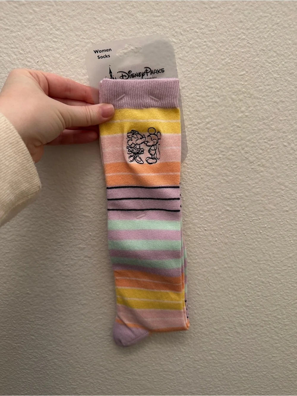 Disney Mickey & Minnie Pastel Striped Socks - Pink, Yellow, Orange